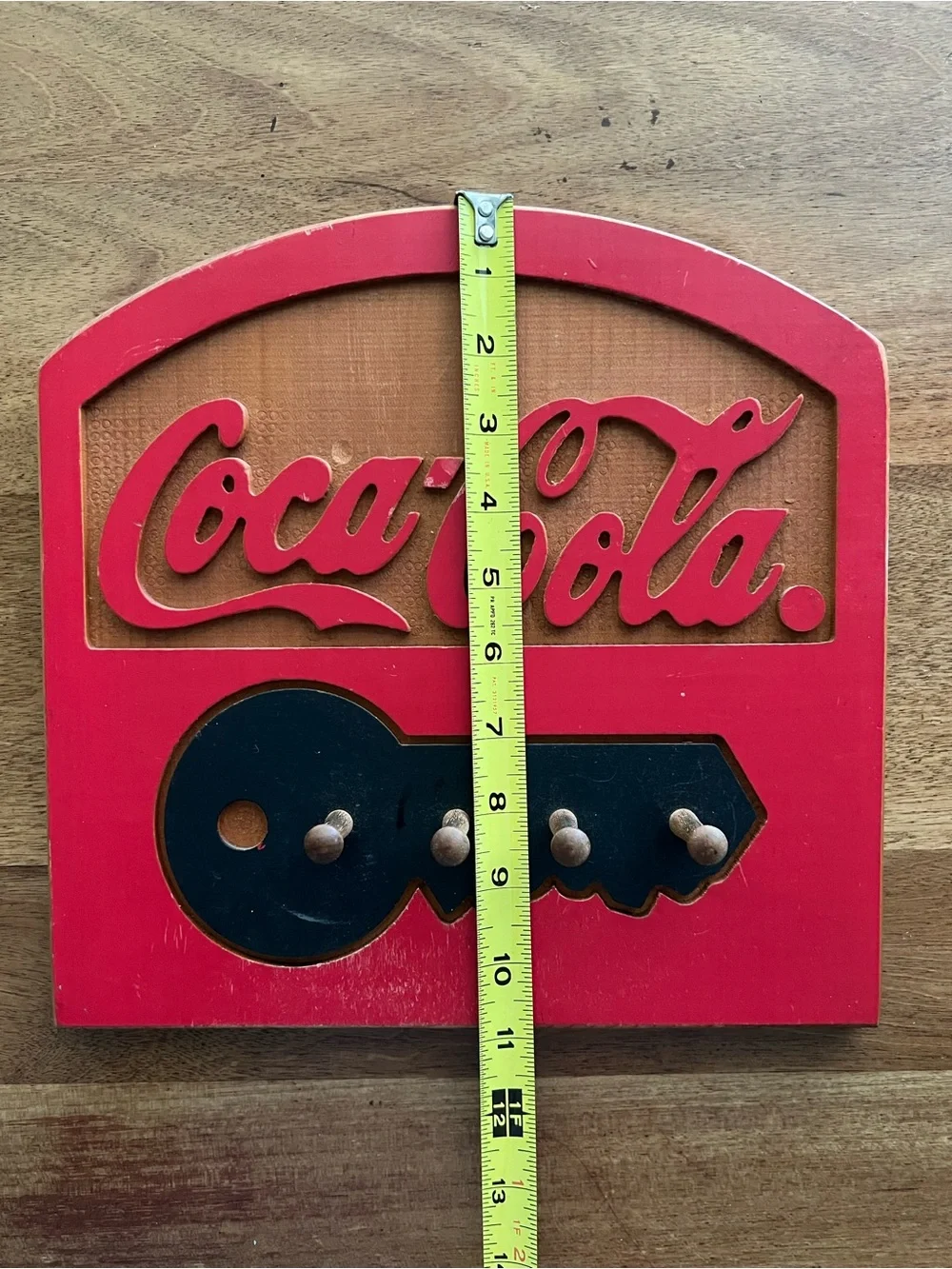 Coca Cola Red and Black Wooden Wall Hook Rack 11in x 11in 1998